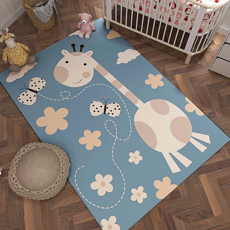 Stornfield | Grey and Orange Polyester Children's Rug with Cartoon Animal Pattern, Washable and Non-Slip, Floor Mat for Decoration