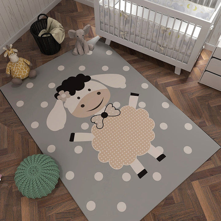 Stornfield | Grey and Orange Polyester Children's Rug with Cartoon Animal Pattern, Washable and Non-Slip, Floor Mat for Decoration