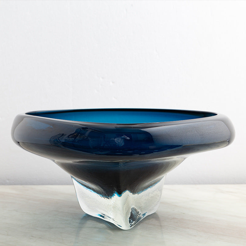 Handblown Thick-Glass Pedestal Centerpiece Bowl Stornfield