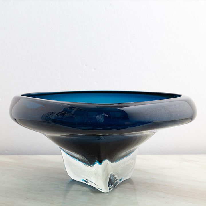 Handblown Thick-Glass Pedestal Centerpiece Bowl Stornfield