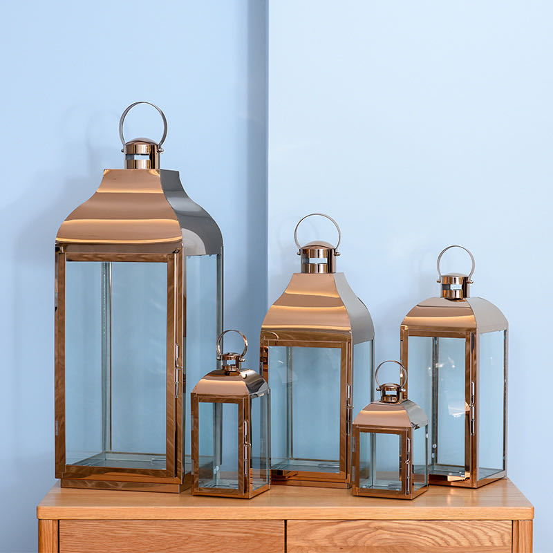Glass-Paneled Metal Lantern Trio with Carry Rings Stornfield