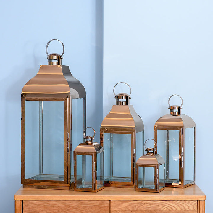 Glass-Paneled Metal Lantern Trio with Carry Rings Stornfield