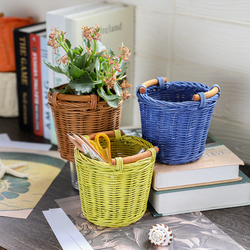 Unisex Handwoven Storage Basket with Wooden Handles Stornfield