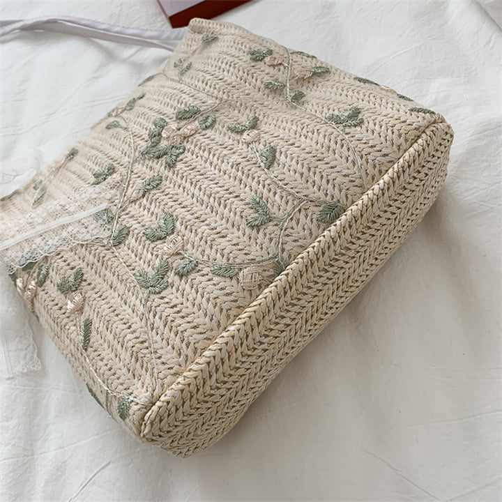Embroidered Straw Tote Bag