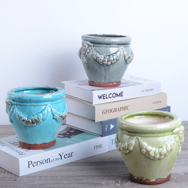 Decorative plant pot with artistic relief Stornfield