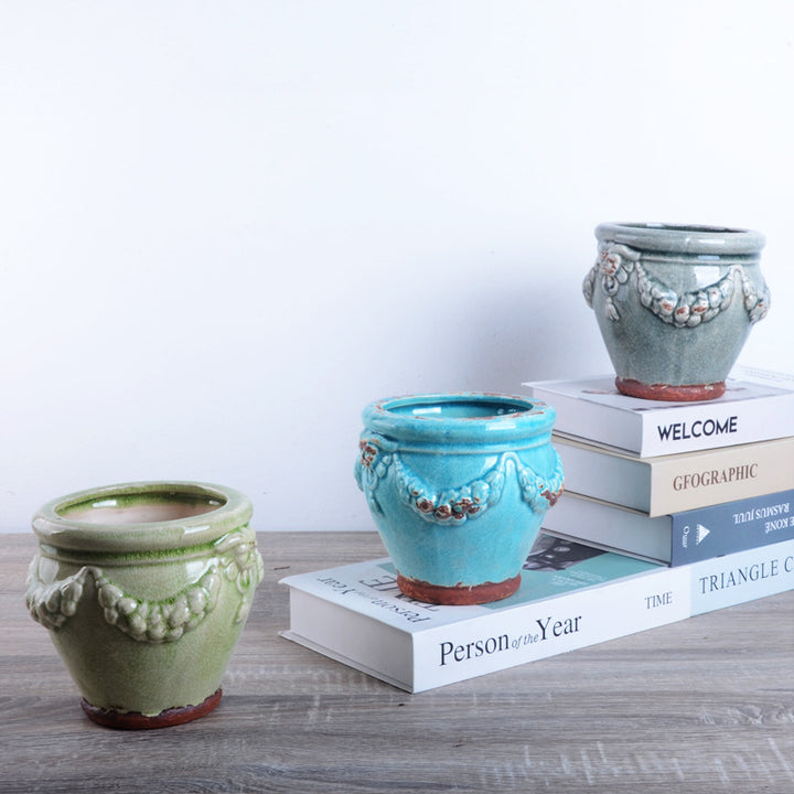Decorative plant pot with artistic relief Stornfield