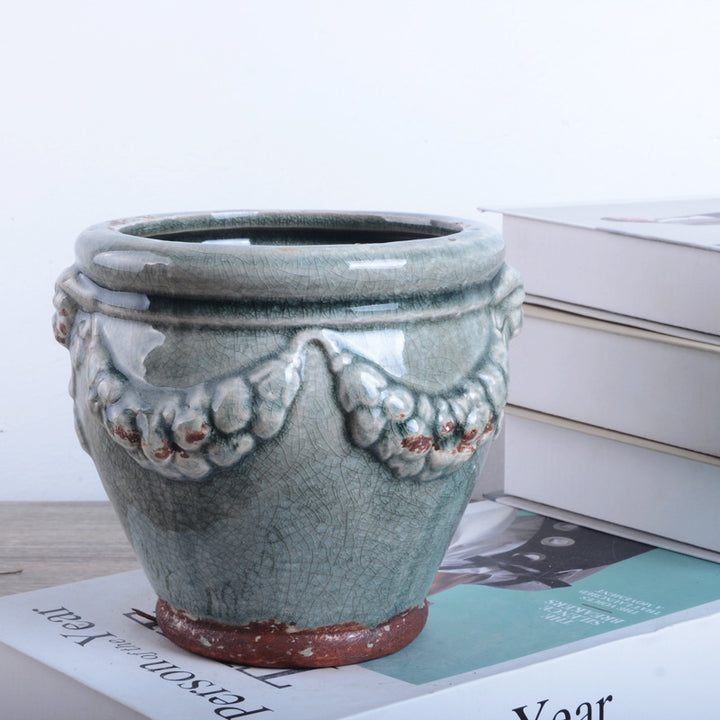 Decorative plant pot with artistic relief Stornfield