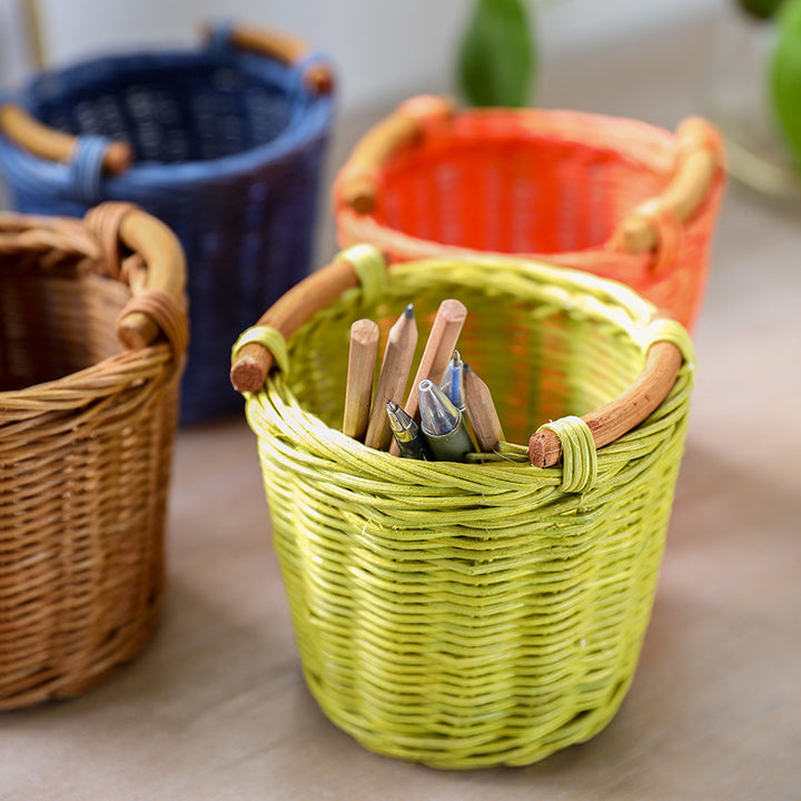 Unisex Handwoven Storage Basket with Wooden Handles Stornfield