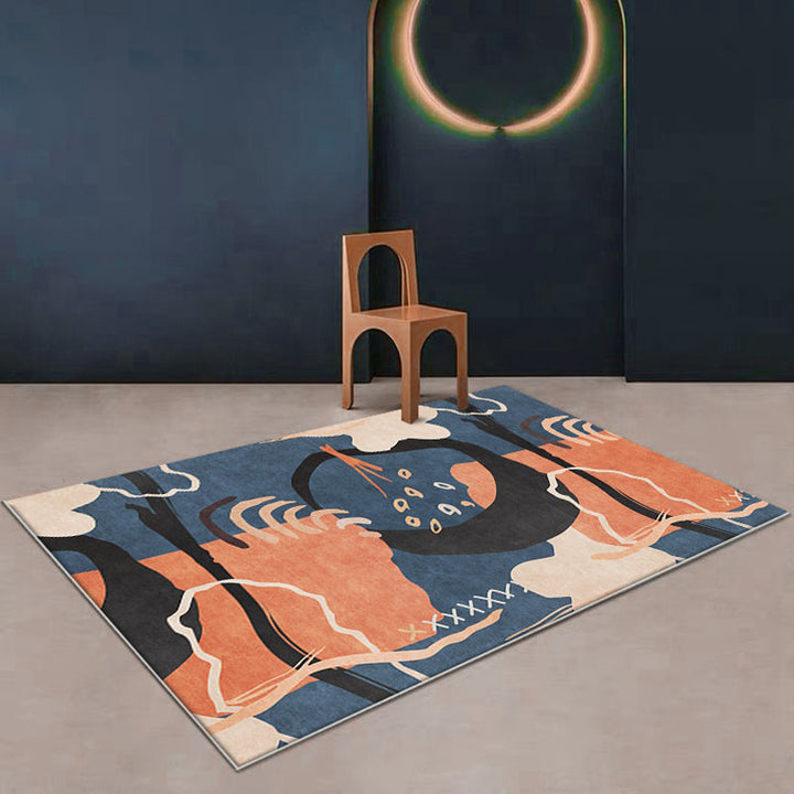 Stornfield | Funky Orange and Blue Nordic Rug Pet-Friendly Anti-Slip Washable Abstract Rug for Decoration