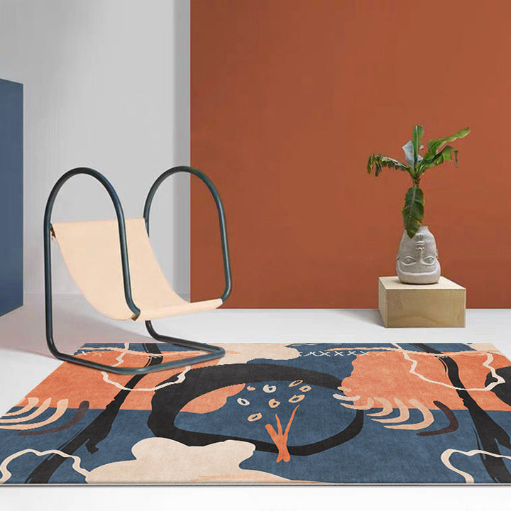Stornfield | Funky Orange and Blue Nordic Rug Pet-Friendly Anti-Slip Washable Abstract Rug for Decoration