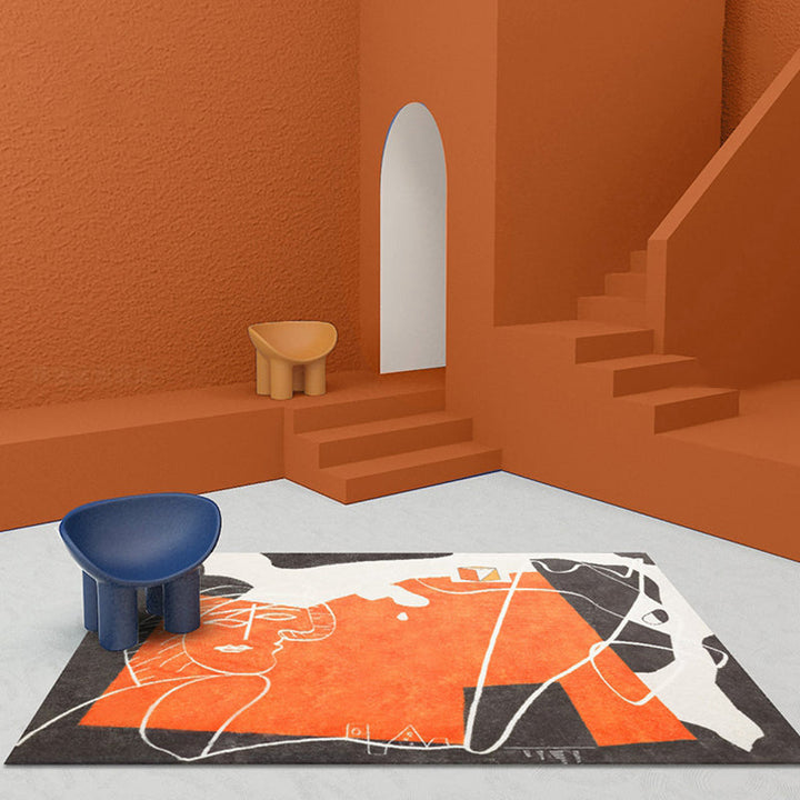 Stornfield | Orange & Black Abstract Area Rug Modern Polyester Rug Washable Non-Slip Pet-Friendly Mat for Living Room