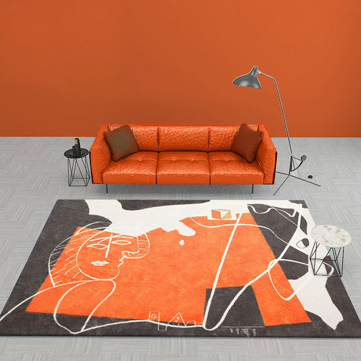 Stornfield | Orange & Black Abstract Area Rug Modern Polyester Rug Washable Non-Slip Pet-Friendly Mat for Living Room