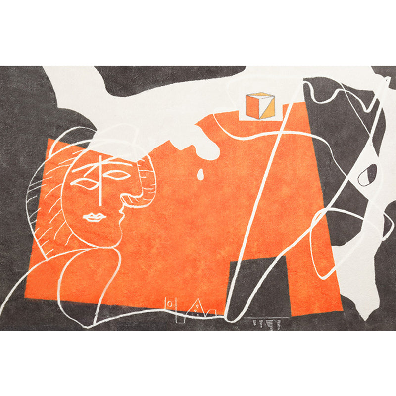Stornfield | Orange & Black Abstract Area Rug Modern Polyester Rug Washable Non-Slip Pet-Friendly Mat for Living Room