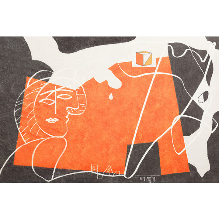 Stornfield | Orange & Black Abstract Area Rug Modern Polyester Rug Washable Non-Slip Pet-Friendly Mat for Living Room