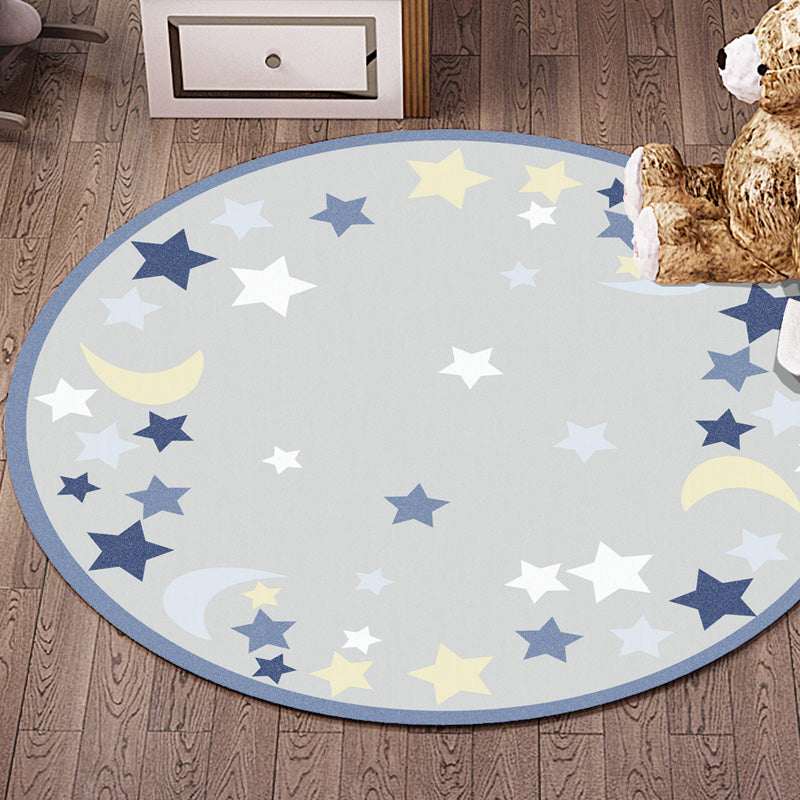 Stornfield | Multicolored Floral Patterned Rug with Stars and Hearts in Polyester Washable Non-Slip Pet-Friendly Kids' Rug for Children's Room