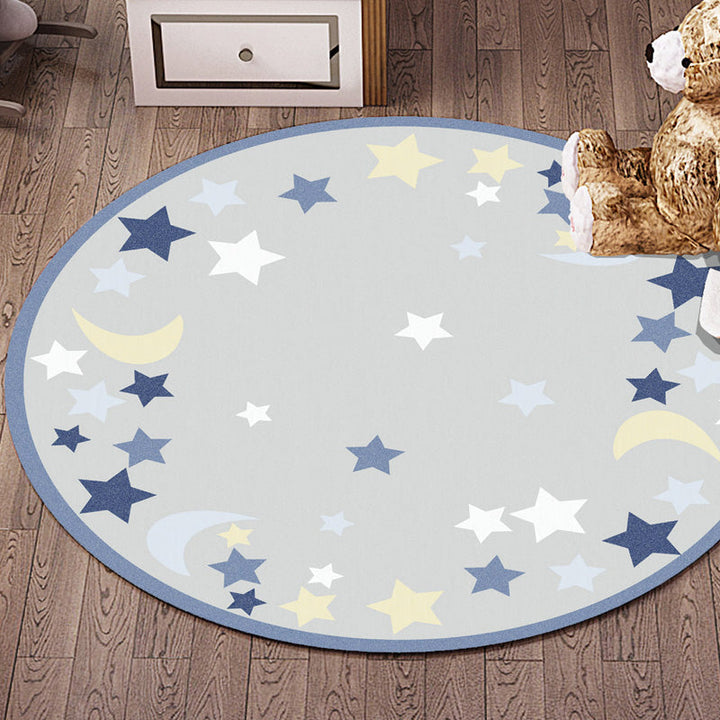 Stornfield | Multicolored Floral Patterned Rug with Stars and Hearts in Polyester Washable Non-Slip Pet-Friendly Kids' Rug for Children's Room
