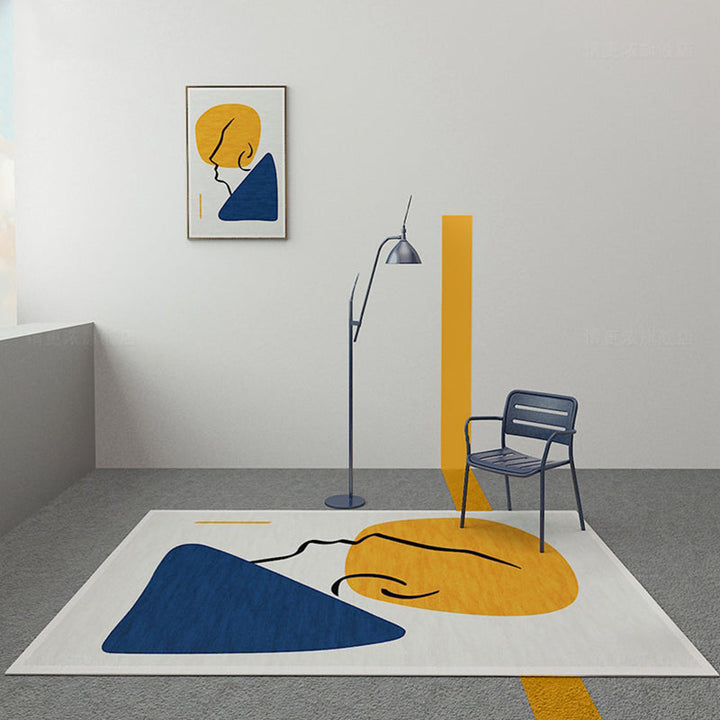 Stornfield | Modern Blue and Yellow Color Block Fabric Rug Non-Slip Washable Polyester Pet-Friendly Rug for Home