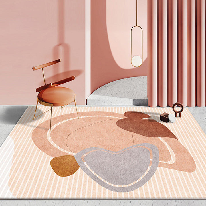 Stornfield | Orange Striped Colour Block Stylish Modernist Rug, Non-Slip Washable Pet-Friendly Decor Rug