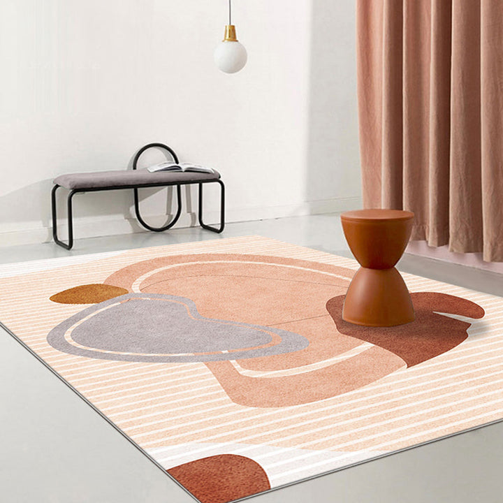 Stornfield | Orange Striped Colour Block Stylish Modernist Rug, Non-Slip Washable Pet-Friendly Decor Rug