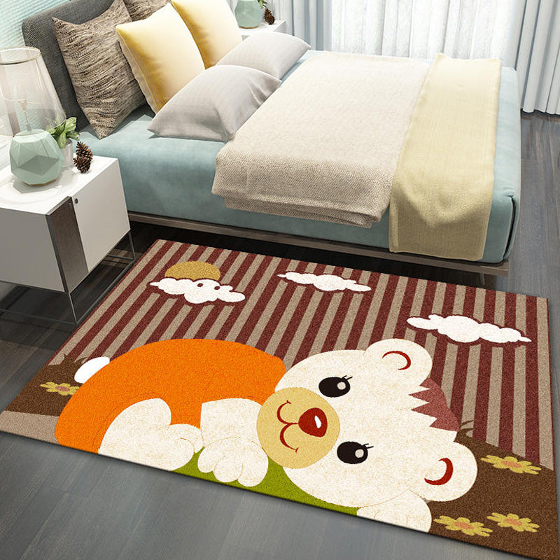 Stornfield | Stylish multicolored polyester rug for kids with animal and stripe pattern, washable, pet-friendly, non-slip rug for kids' room