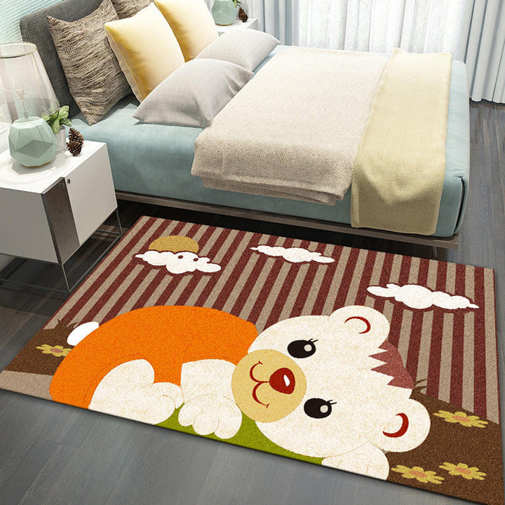 Stornfield | Stylish multicolored polyester rug for kids with animal and stripe pattern, washable, pet-friendly, non-slip rug for kids' room