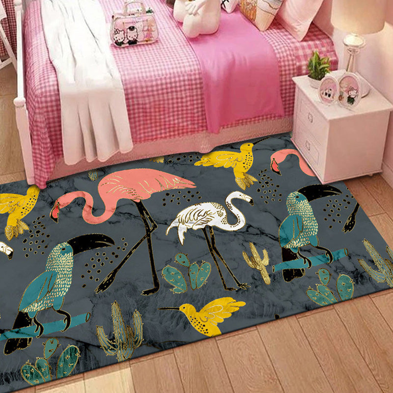 Stornfield | Stylish multicolored polyester rug for kids with animal and stripe pattern, washable, pet-friendly, non-slip rug for kids' room