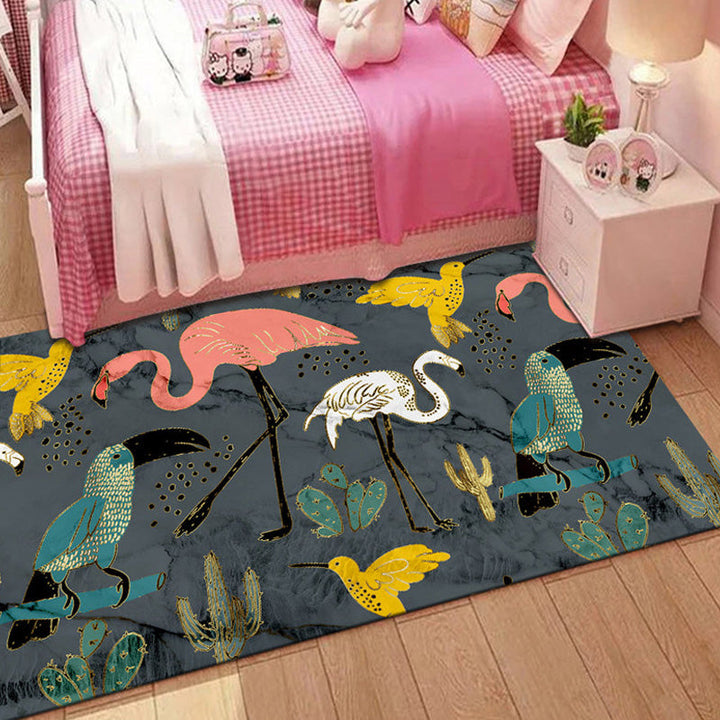 Stornfield | Stylish multicolored polyester rug for kids with animal and stripe pattern, washable, pet-friendly, non-slip rug for kids' room