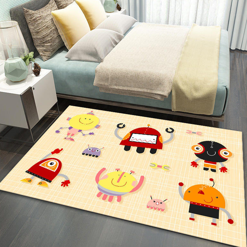 Stornfield | Stylish multicolored polyester rug for kids with animal and stripe pattern, washable, pet-friendly, non-slip rug for kids' room