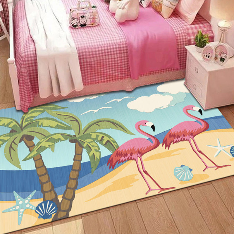 Stornfield | Stylish multicolored polyester rug for kids with animal and stripe pattern, washable, pet-friendly, non-slip rug for kids' room