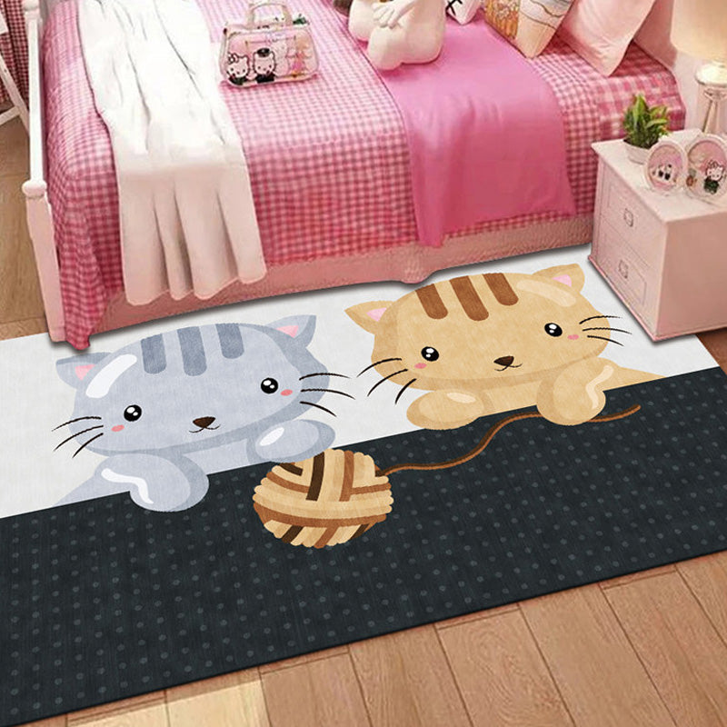 Stornfield | Stylish multicolored polyester rug for kids with animal and stripe pattern, washable, pet-friendly, non-slip rug for kids' room