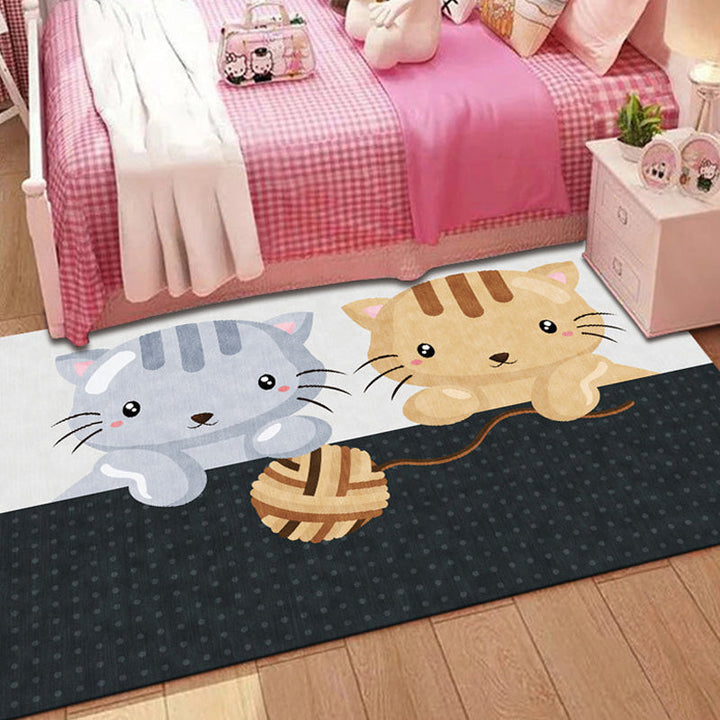 Stornfield | Stylish multicolored polyester rug for kids with animal and stripe pattern, washable, pet-friendly, non-slip rug for kids' room