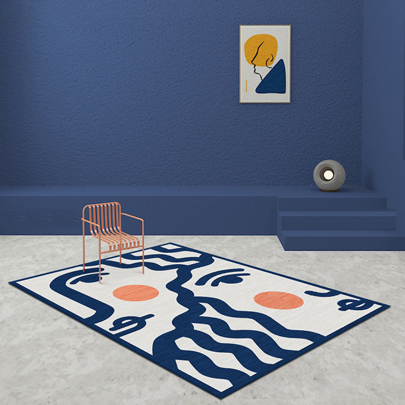 Stornfield | Blue Face Pattern Carpet Polyester Modern Washable Non-Slip Pet Friendly Rug for Living Room