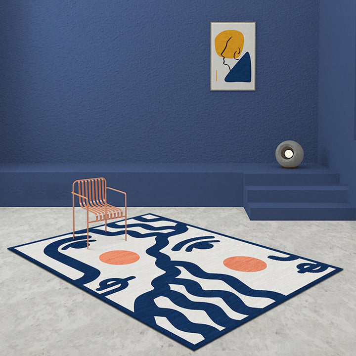 Stornfield | Blue Face Pattern Carpet Polyester Modern Washable Non-Slip Pet Friendly Rug for Living Room
