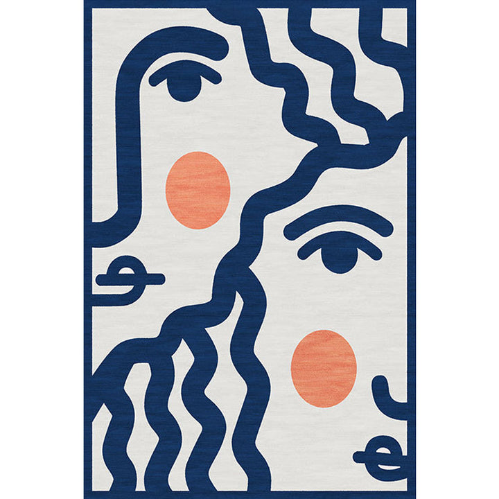 Stornfield | Blue Face Pattern Carpet Polyester Modern Washable Non-Slip Pet Friendly Rug for Living Room