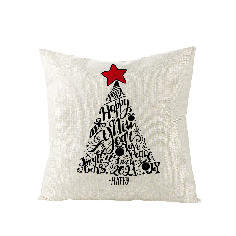 Festive Linen-Texture Decorative Throw Pillow Cover with Sleigh Rides Graphic