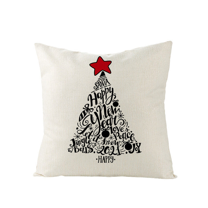 Festive Linen-Texture Decorative Throw Pillow Cover with Sleigh Rides Graphic