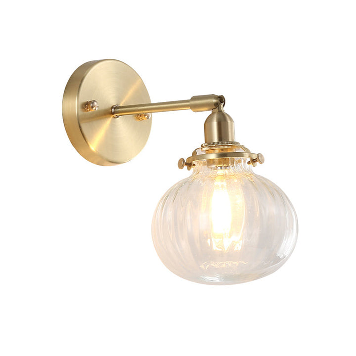 1 Head Wall Mounted Lamp Colonial Orb Clear/Cognac Prismatic Glass Sconce Lighting Fixture in Gold | Stornfield