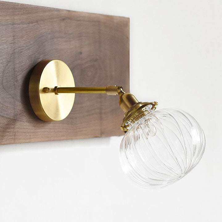 1 Head Wall Mounted Lamp Colonial Orb Clear/Cognac Prismatic Glass Sconce Lighting Fixture in Gold | Stornfield