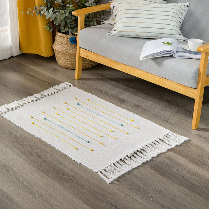 Cotton mix bedroom runner with tufted zigzag border and fringes