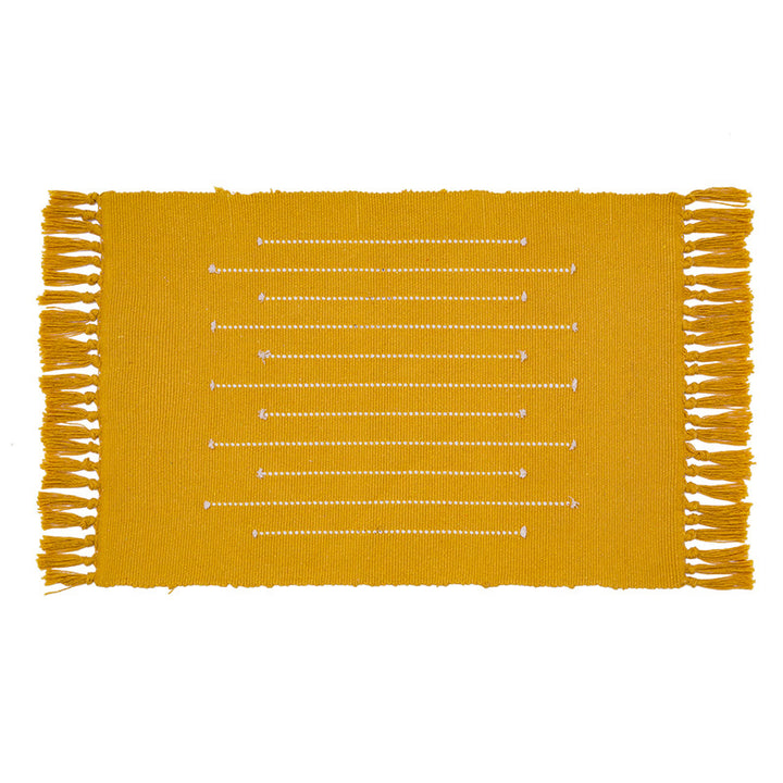 Cotton mix bedroom runner with tufted zigzag border and fringes