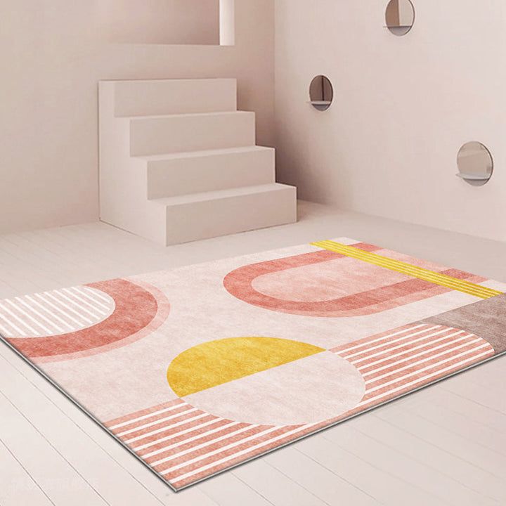 Stornfield | Stylish orange modern polyester rug with geometric pattern Washable rug, pet-friendly, non-slip rug for the living room