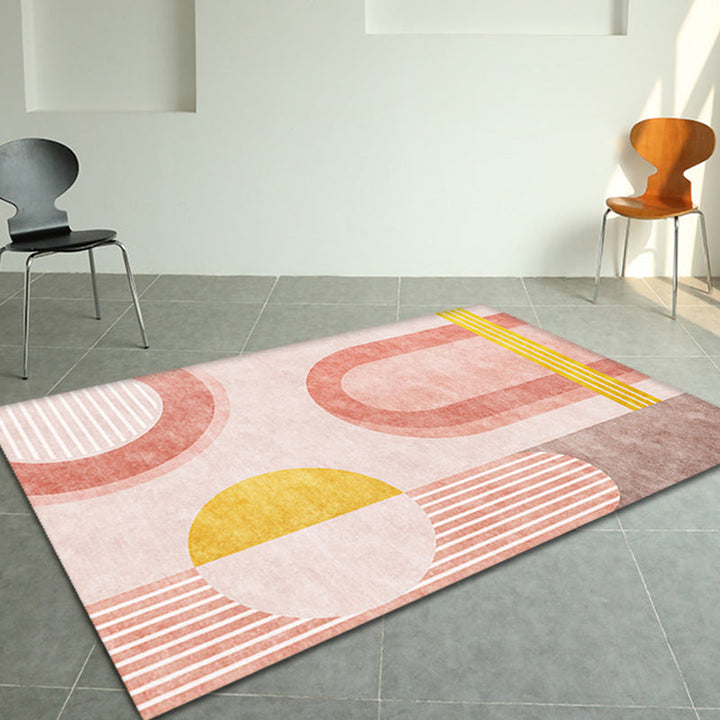 Stornfield | Stylish orange modern polyester rug with geometric pattern Washable rug, pet-friendly, non-slip rug for the living room