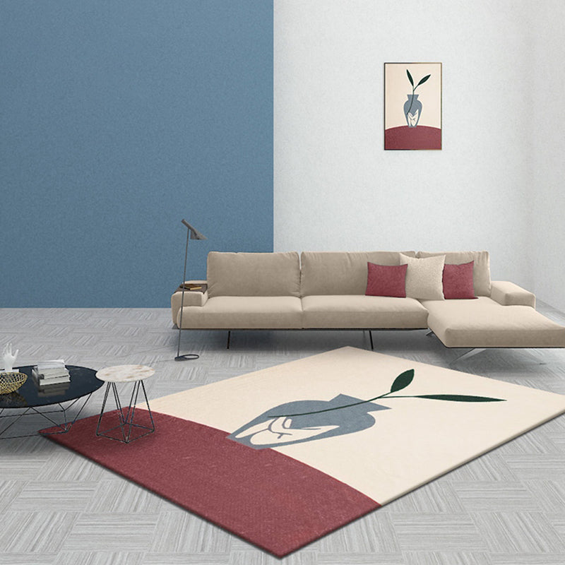 Stornfield | Blue and Orange Modernist Vase Pattern Polyester Rug Non-Slip Washable Pet-Friendly Mat for Home