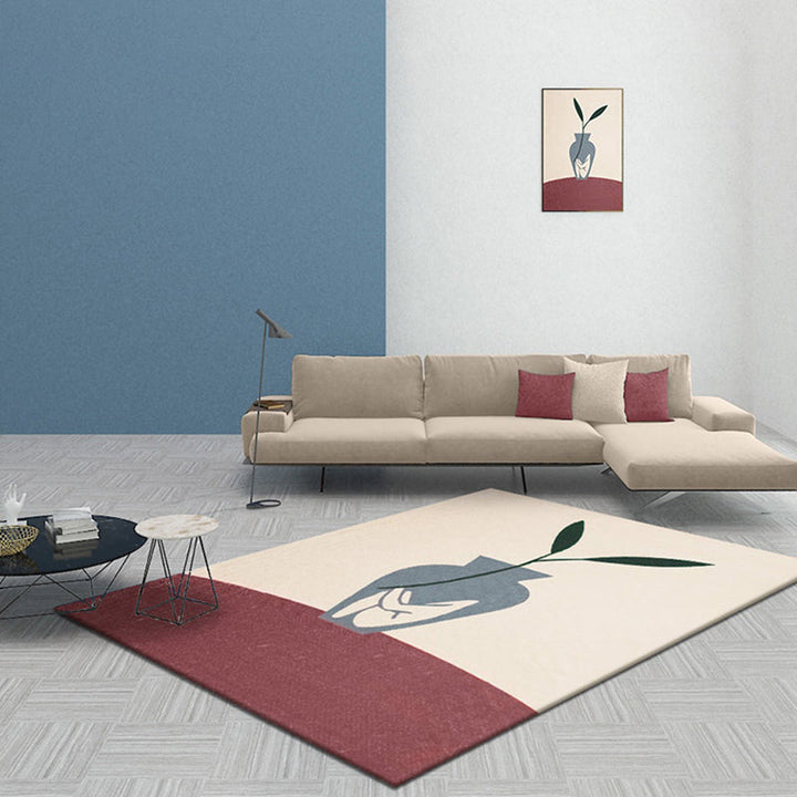 Stornfield | Blue and Orange Modernist Vase Pattern Polyester Rug Non-Slip Washable Pet-Friendly Mat for Home