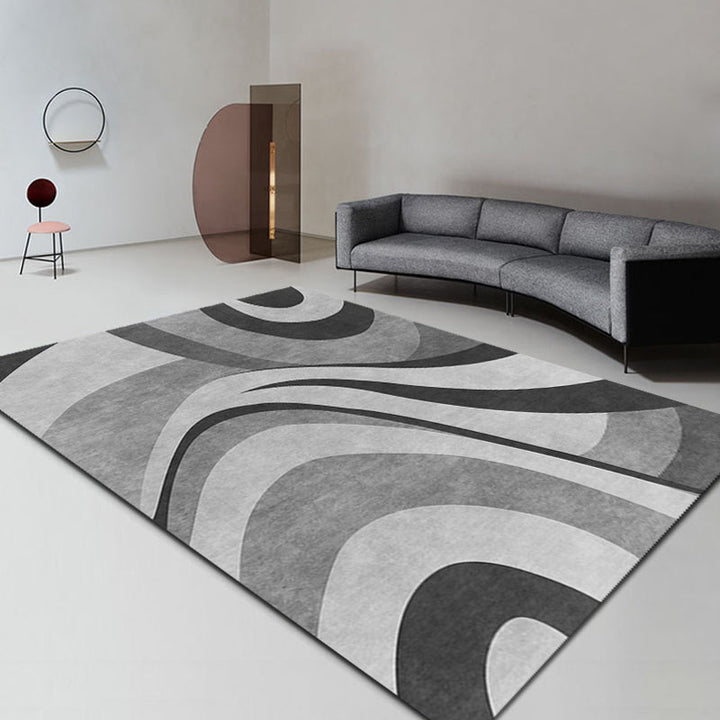 Stornfield | Stylish Modernism Gray and Red Swirl Stripe Pattern Rug Pet Friendly Non-Slip Washable Area Rug for Decoration