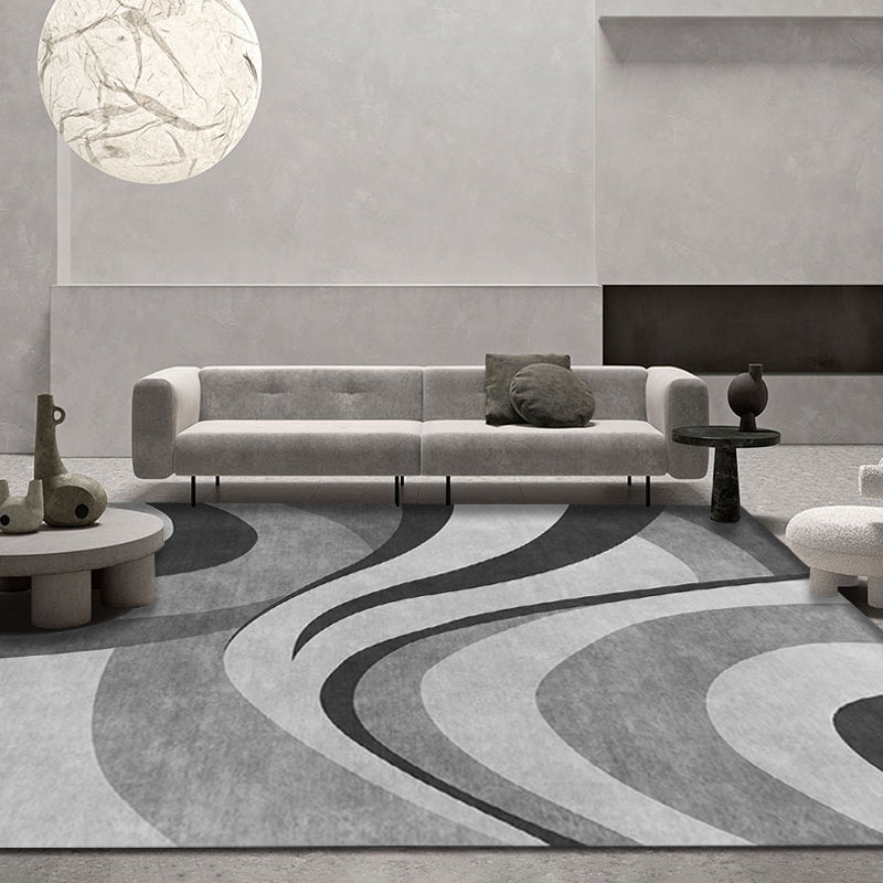 Stornfield | Stylish Modernism Gray and Red Swirl Stripe Pattern Rug Pet Friendly Non-Slip Washable Area Rug for Decoration