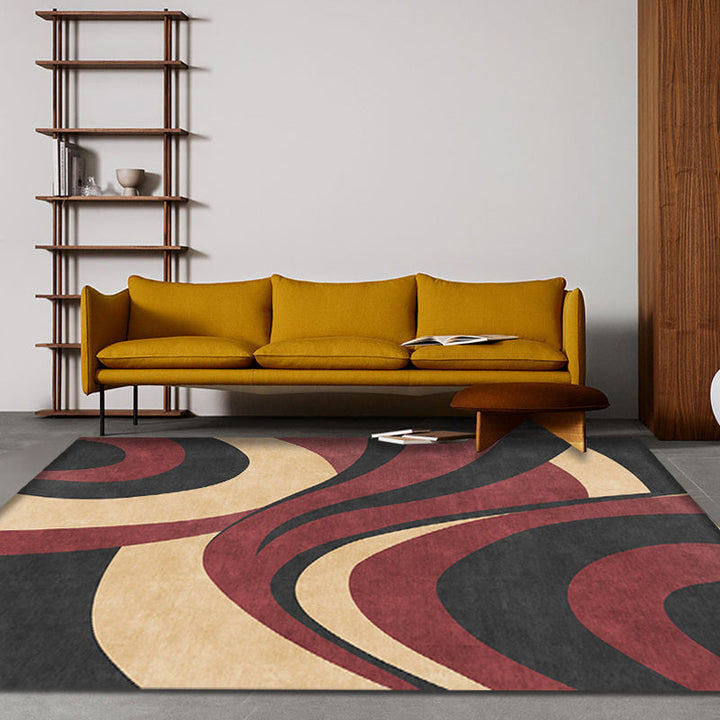 Stornfield | Stylish Modernism Gray and Red Swirl Stripe Pattern Rug Pet Friendly Non-Slip Washable Area Rug for Decoration