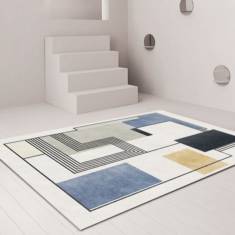 Stornfield | Innovative geometric rug with blue stripes Washable non-slip pet-friendly polyester rug for the home