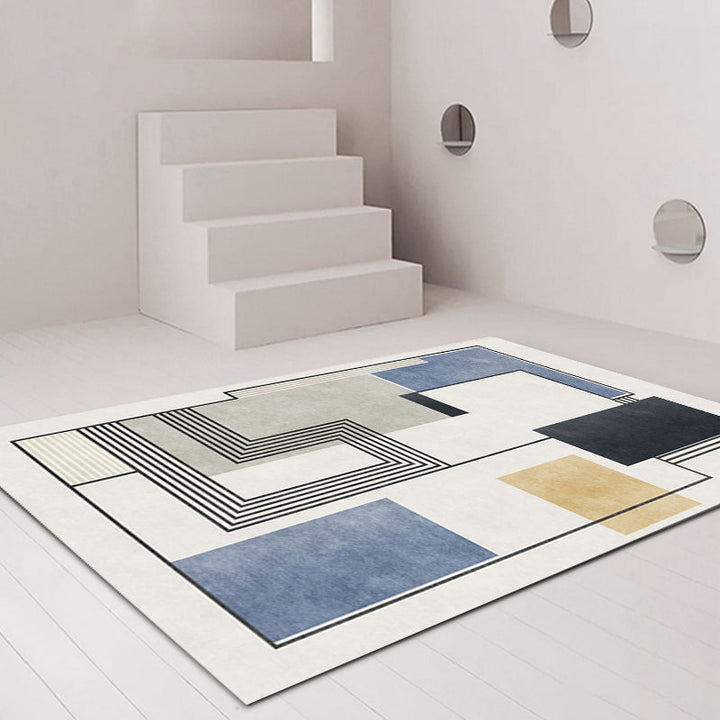 Stornfield | Innovative geometric rug with blue stripes Washable non-slip pet-friendly polyester rug for the home