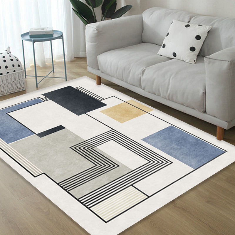 Stornfield | Innovative geometric rug with blue stripes Washable non-slip pet-friendly polyester rug for the home